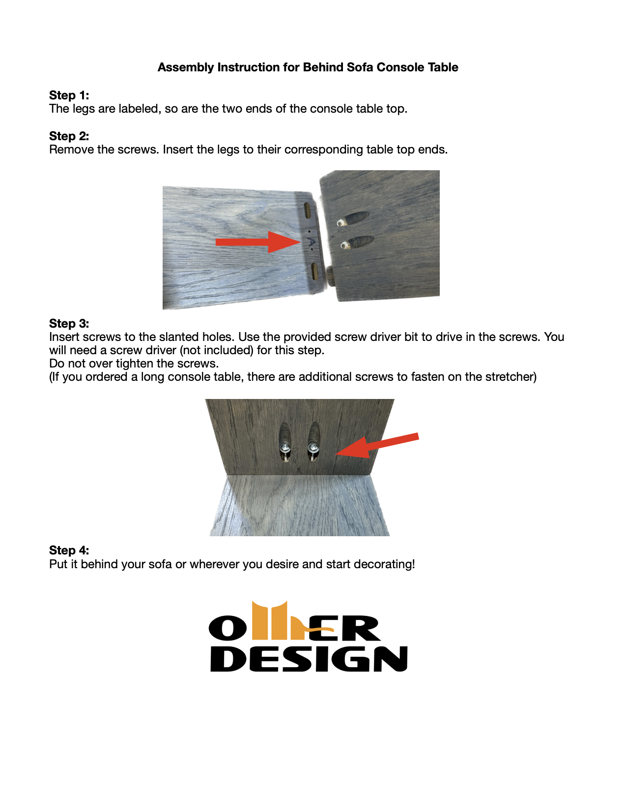 Assembly Instruction for Behind Sofa Console Table