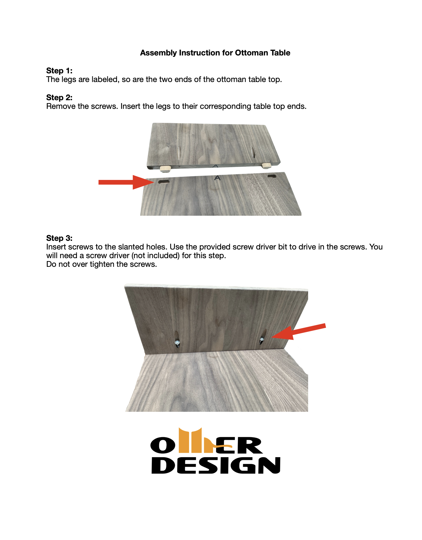 Assembly Instruction for Ottoman Table